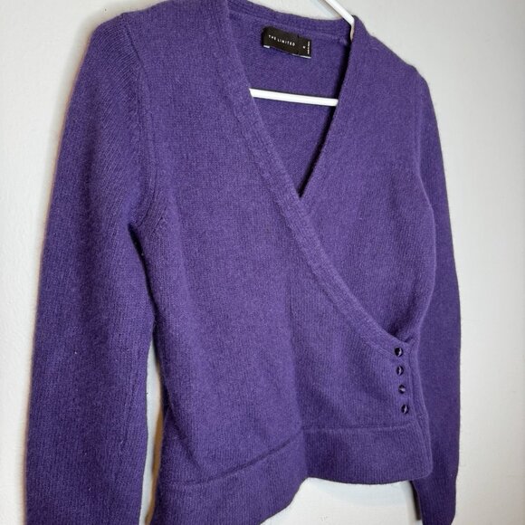 The Limited Purple Wrap Sweater Medium Angora Rabbit & Lambs Wool V Neck - Picture 4 of 5